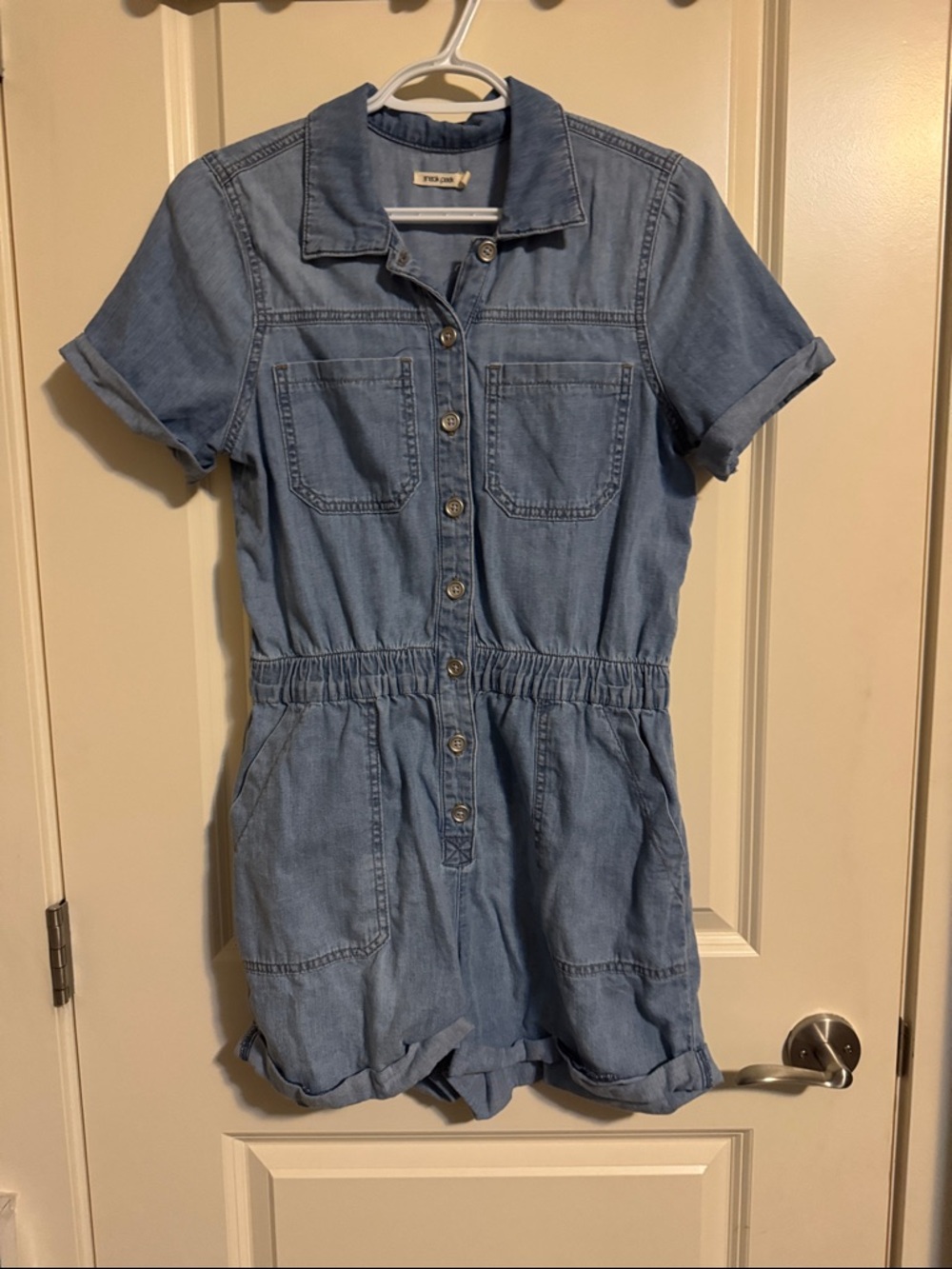 Sneak Peek Light Blue Denim Short Sleeve Romper